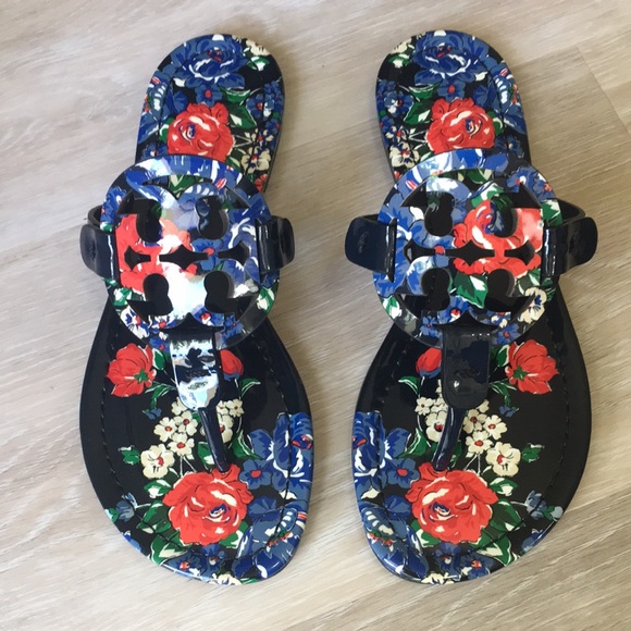 Tory Burch Miller Sandals Navy Tea Rose 🌹 - Picture 2 of 10
